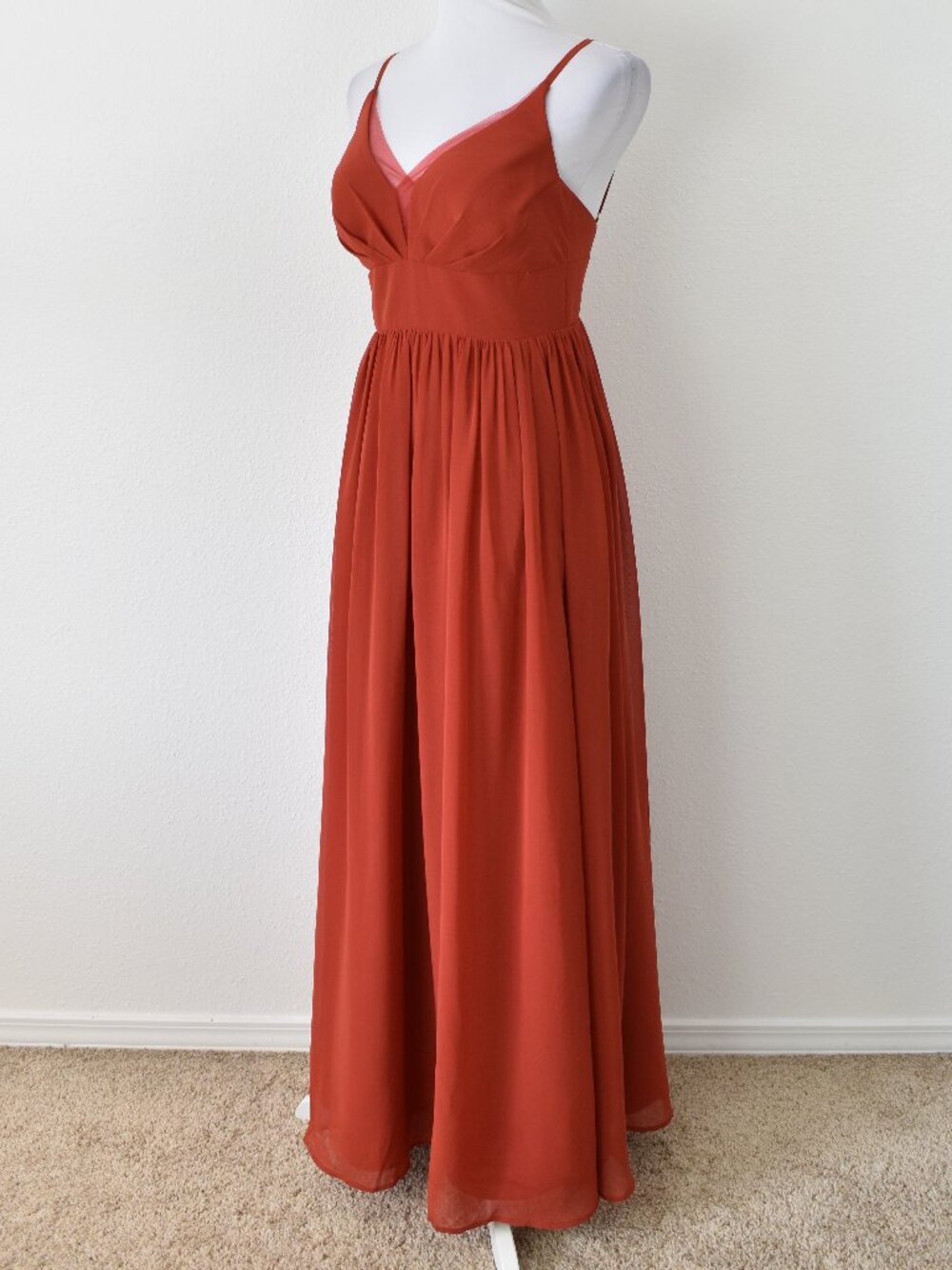 Azazie RUST V-Neck Pleated Chiffon Dress - 6 - Picture 6 of 9